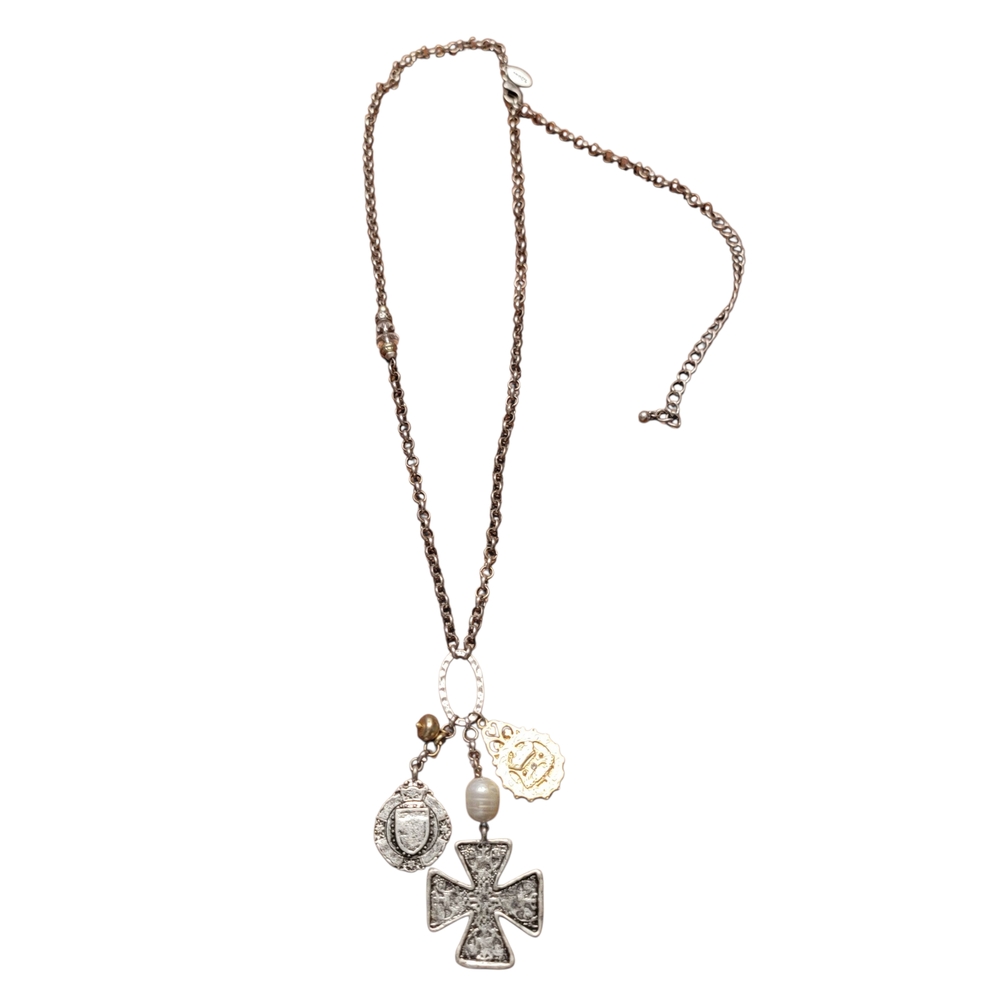 Chicos Silver and Gold Cross Pendant Necklace